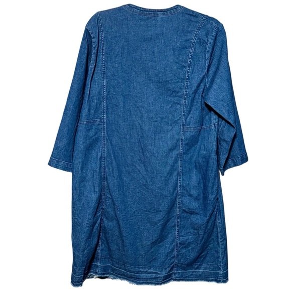 J.Jill Denim Lace Up Neckline Raw Frayed Hemline 3/4 Sleeve Cotton Dress - Picture 5 of 12